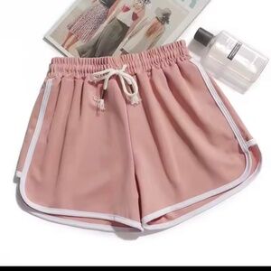 Women Pink Athletic Running Shorts White Trim